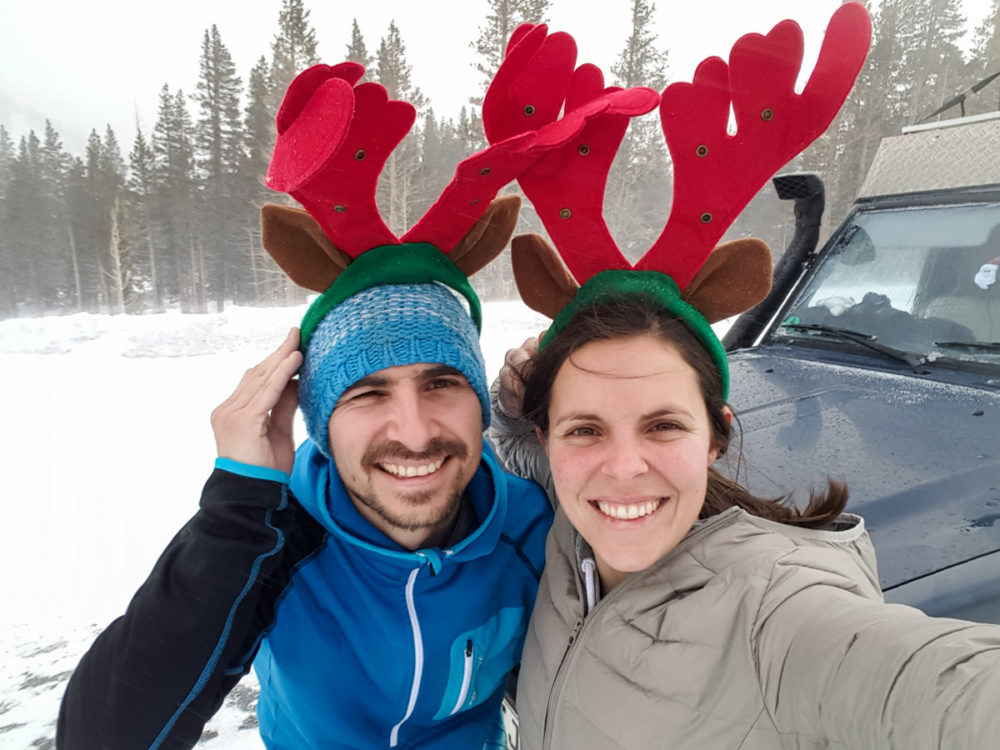 kurzes Weihnachtsfoto im Schneesturm